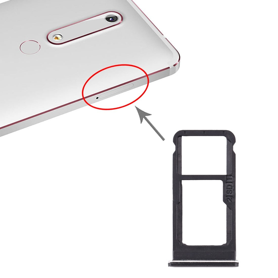 Nokia 6.1  SIM KARTENHALTER / SD Slot Halter SCHWARZ