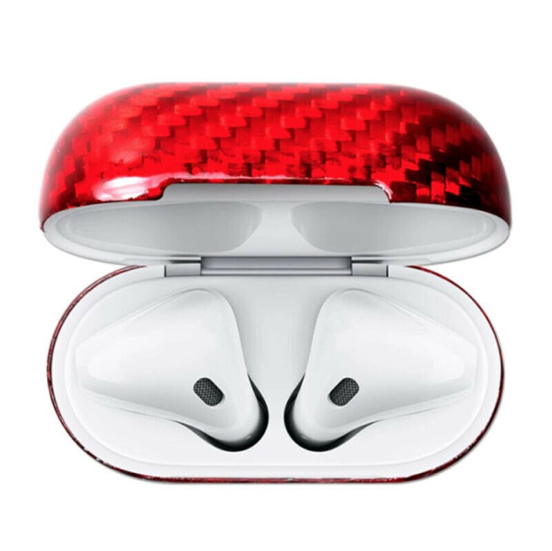 Echt Carbon Faser Volle Schutz Hülle Slim Case Für Airpods 1 / 2 Rot