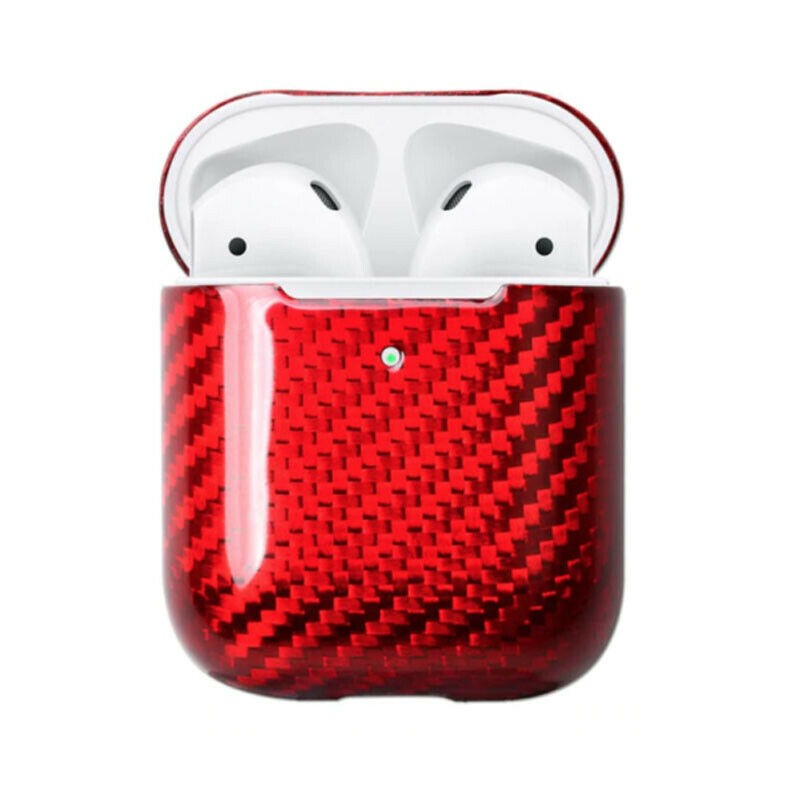 Echt Carbon Faser Volle Schutz Hülle Slim Case Für Airpods 1 / 2 Rot