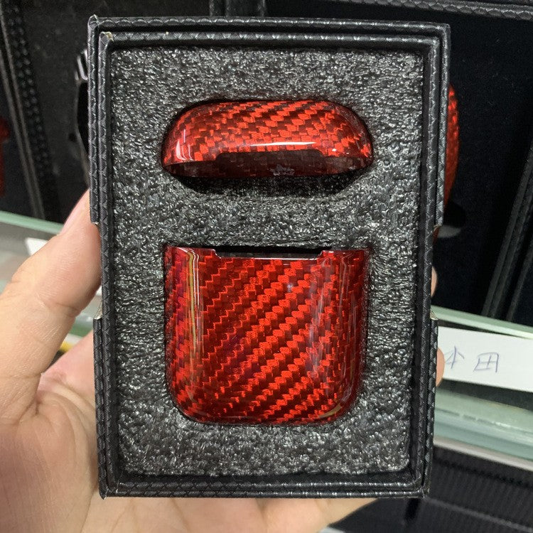 Echt Carbon Faser Volle Schutz Hülle Slim Case Für Airpods 1 / 2 Rot