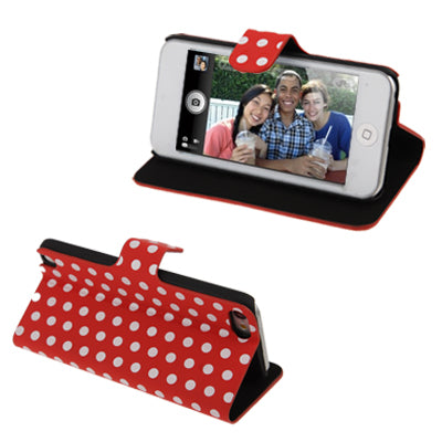 Rot / Weiss gepunktete Leder Etui iPod Touch 5