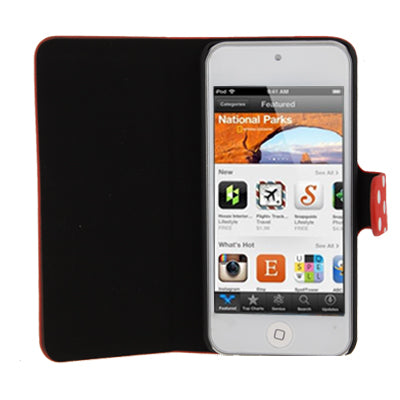 Rot / Weiss gepunktete Leder Etui iPod Touch 5