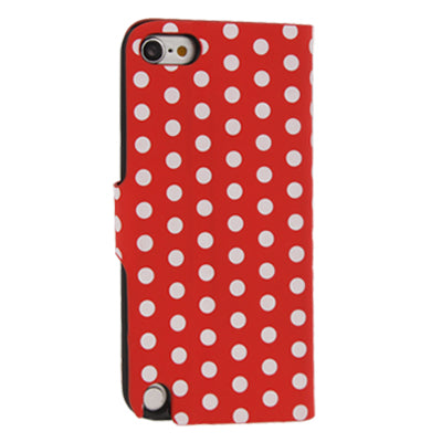 Rot / Weiss gepunktete Leder Etui iPod Touch 5