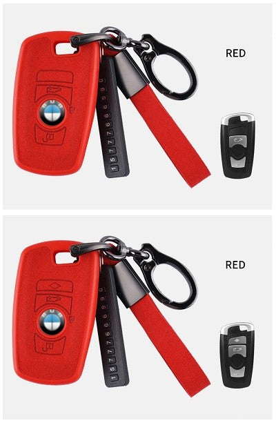 BMW Textil-Silikon Schlüssel Cover Schlüsselanhänger+Band Rot
