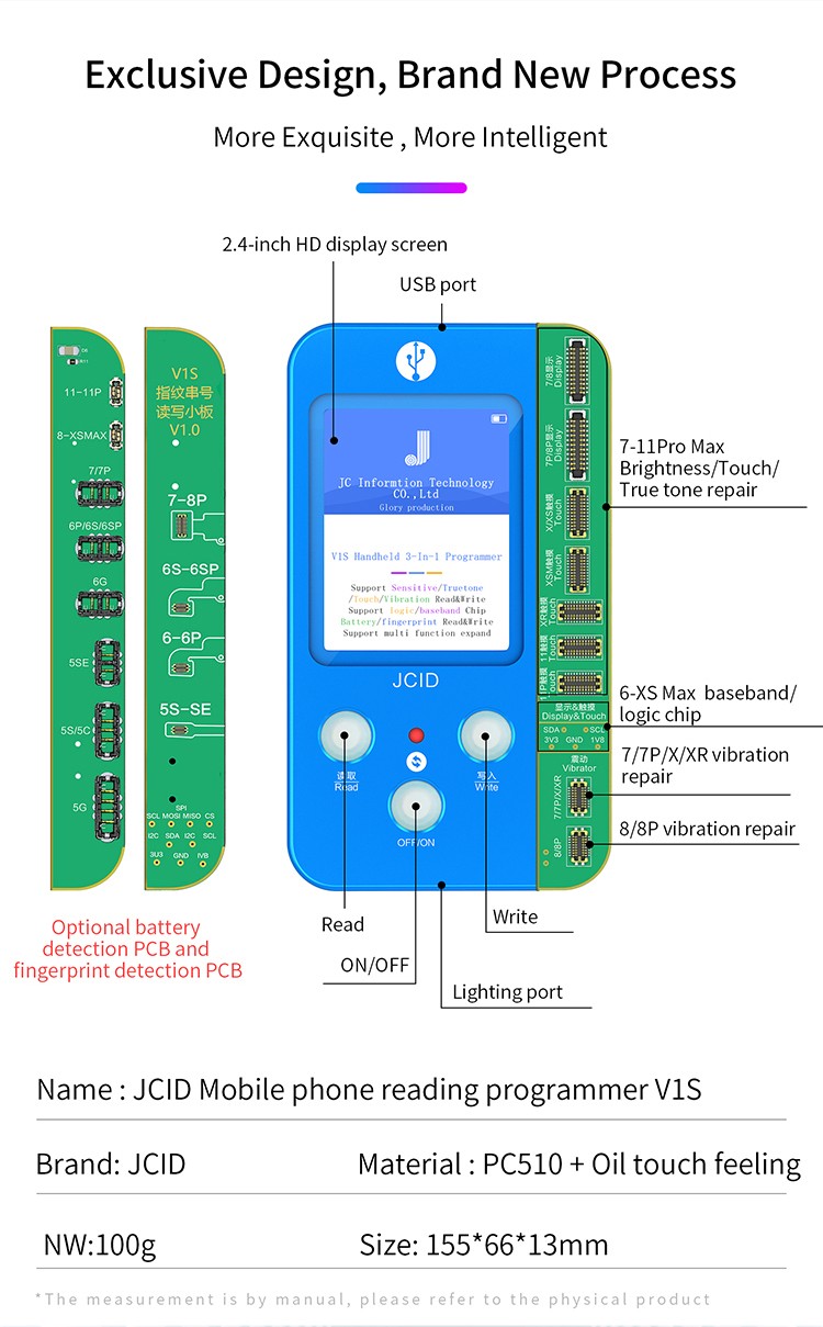 JC V1S iPhone Programmer EEPROM Display TrueTone Vibration Akku Homebutton