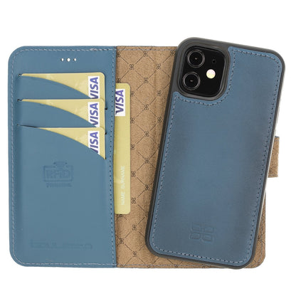 Bouletta Magnetische abnehmbare Brieftasche aus Leder mit RFID-Blocker für iPhone 12 Mini BRN Burnt Blue