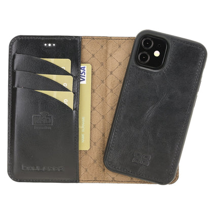 Bouletta Magnetische abnehmbare Brieftasche aus Leder mit RFID-Blocker für iPhone 12 Mini Rustic Black