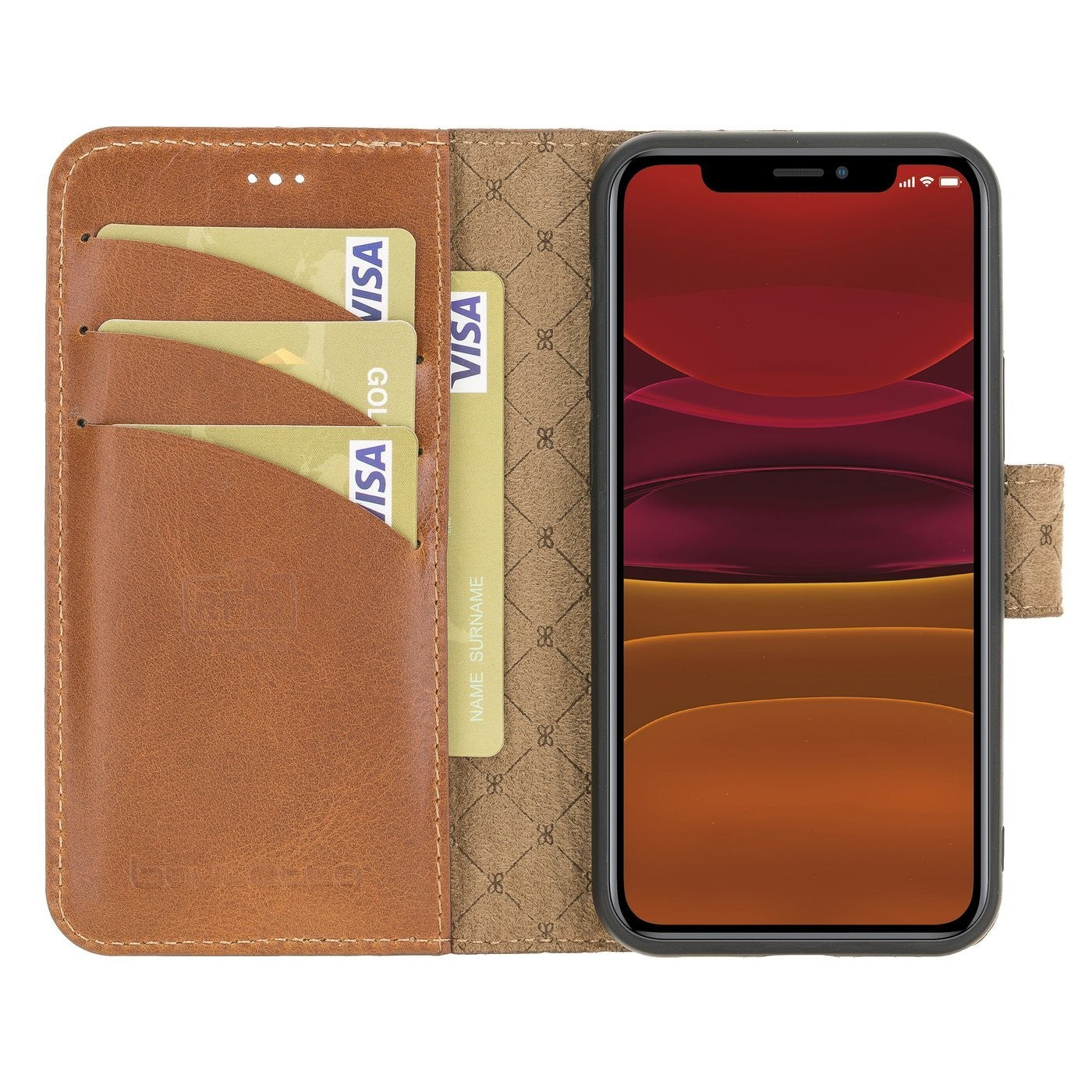 Bouletta Magnetische abnehmbare Handyhülle aus Leder mit RFID-Blocker für iPhone 12 Mini Rustic Tan with Efekt