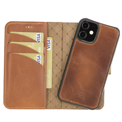 Bouletta Magnetische abnehmbare Handyhülle aus Leder mit RFID-Blocker für iPhone 12 Mini Rustic Tan with Efekt