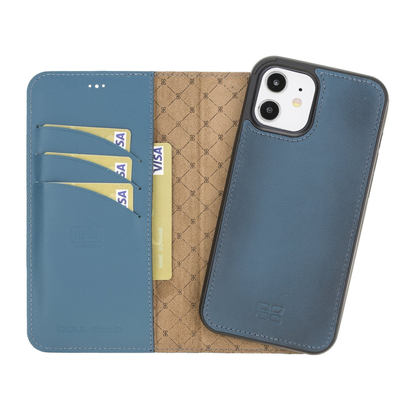 Bouletta Magnetische abnehmbare Handyhülle aus Leder mit RFID-Blocker für iPhone 12 BRN Burnt Blue