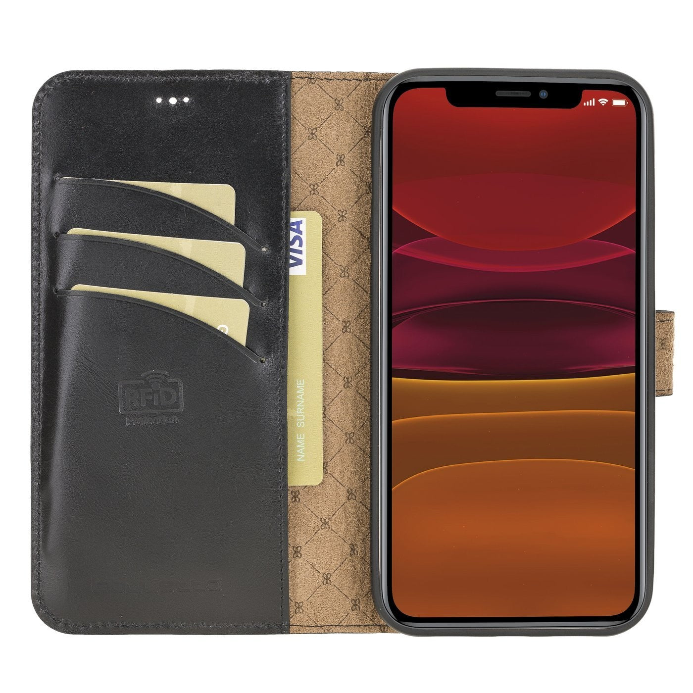 Bouletta Magnetische abnehmbare Handyhülle aus Leder mit RFID-Blocker für iPhone 12 Rustic Black