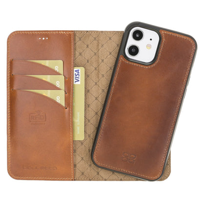 Bouletta Magnetische abnehmbare Handyhülle aus Leder mit RFID-Blocker für iPhone 12 Rustic Tan with Efekt