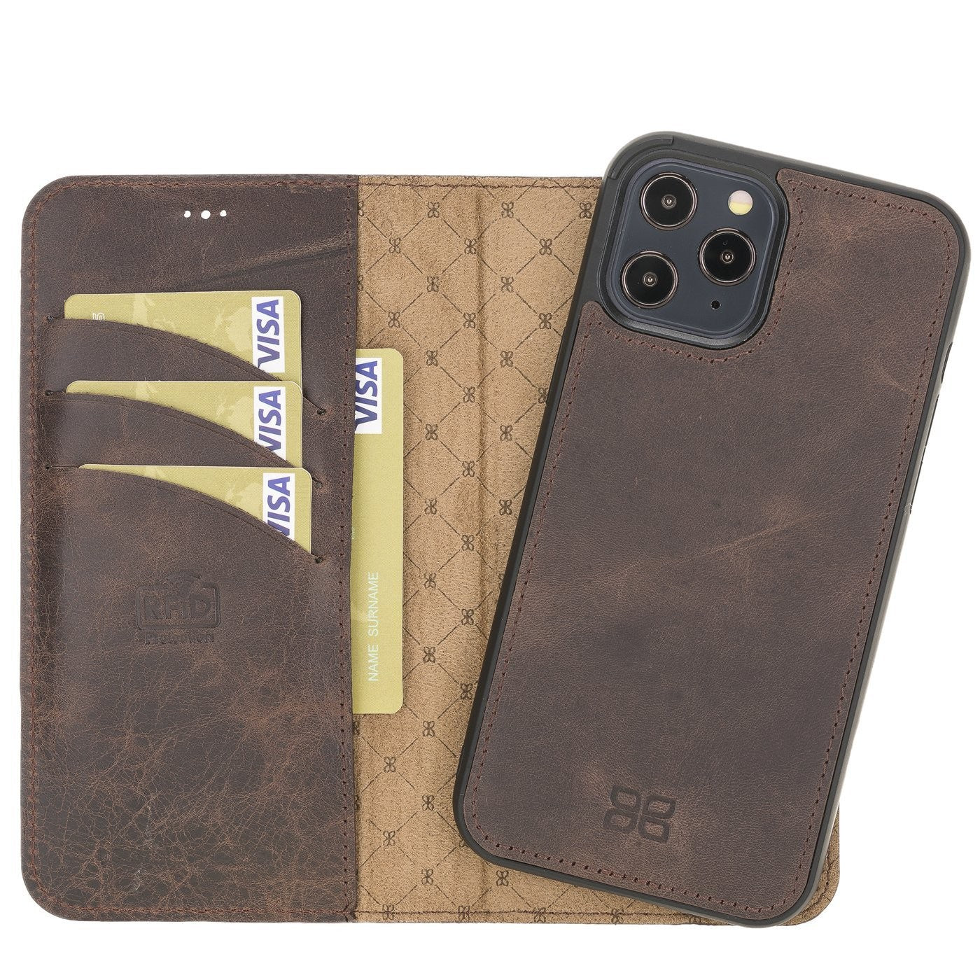 Bouletta Magnetische abnehmbare Handyhülle aus Leder mit RFID-Blocker für iPhone 12 Pro Max Tiguan Brown