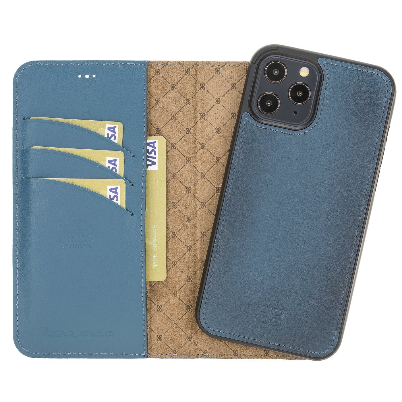 Bouletta Magnetische abnehmbare Handyhülle aus Leder mit RFID-Blocker für iPhone 12 Pro Max BRN Burnt Blue
