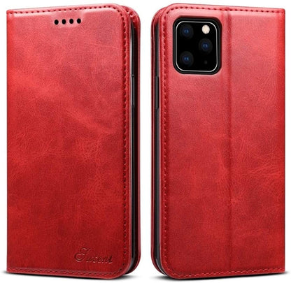 Suteni Leder Geldbörse Hülle Schwarz für iPhone 12 Pro