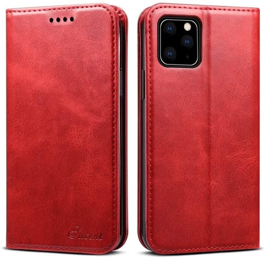 Suteni Leder Geldbörse Hülle Schwarz für iPhone 12 Pro