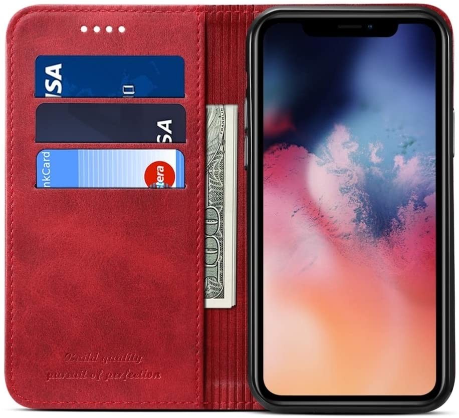 Suteni Leder Geldbörse Hülle Schwarz für iPhone 12 Pro