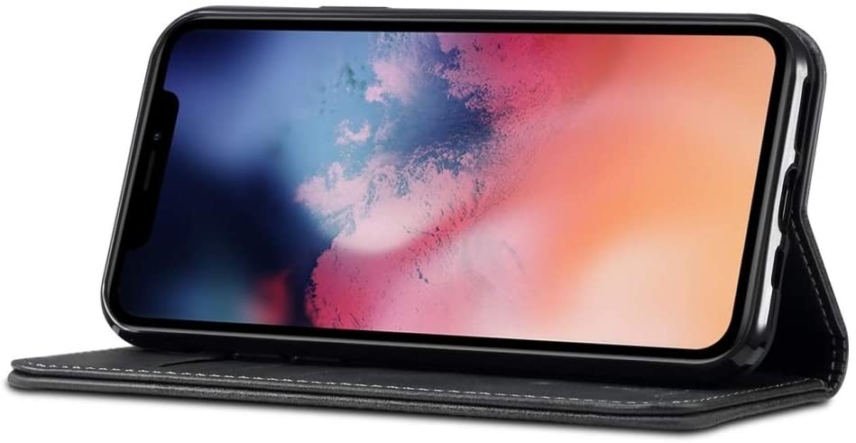 Suteni Leder Geldbörse Hülle Schwarz für iPhone 12 Pro