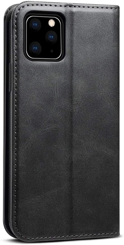 Suteni Leder Geldbörse Hülle Schwarz für iPhone 12 Pro