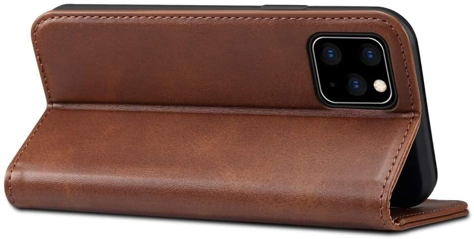 Suteni Leder Geldbörse Hülle Braun für iPhone 12 Pro