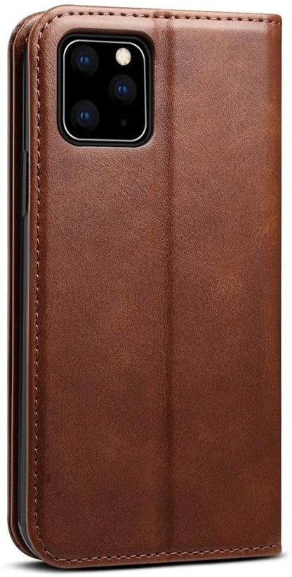 Suteni Leder Geldbörse Hülle Braun für iPhone 12 Pro