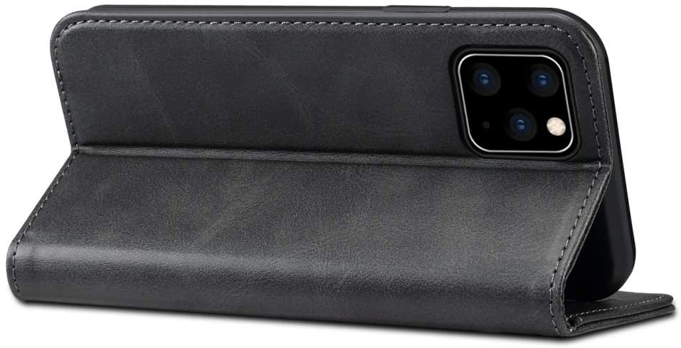 Suteni Leder Geldbörse Hülle Schwarz für iPhone 12 Pro