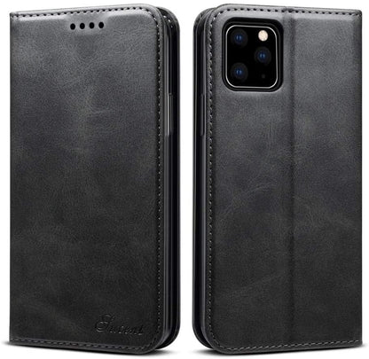 Suteni Leder Geldbörse Hülle Schwarz für iPhone 12 Pro