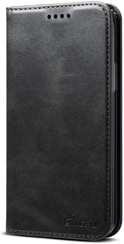 Suteni Leder Geldbörse Hülle Schwarz für iPhone 12 Pro