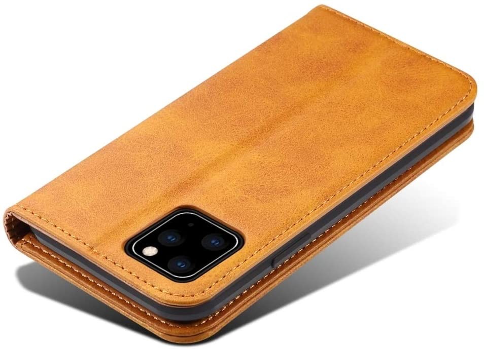 Suteni Leder Geldbörse Hülle Khaki für iPhone 12 Pro