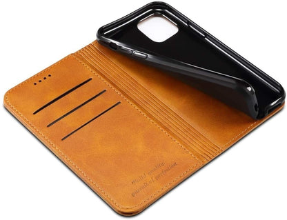 Suteni Leder Geldbörse Hülle Khaki für iPhone 12 Pro