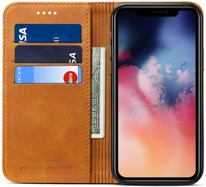 Suteni Leder Geldbörse Hülle Khaki für iPhone 12 Pro