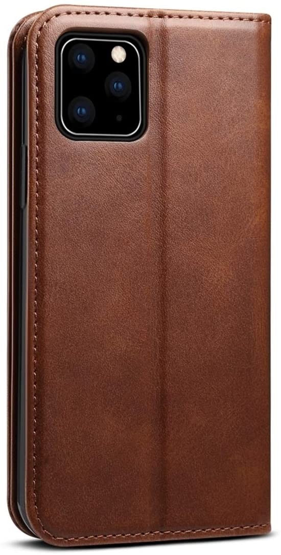 Suteni Leder Geldbörse Hülle Braun für iPhone 12 Pro