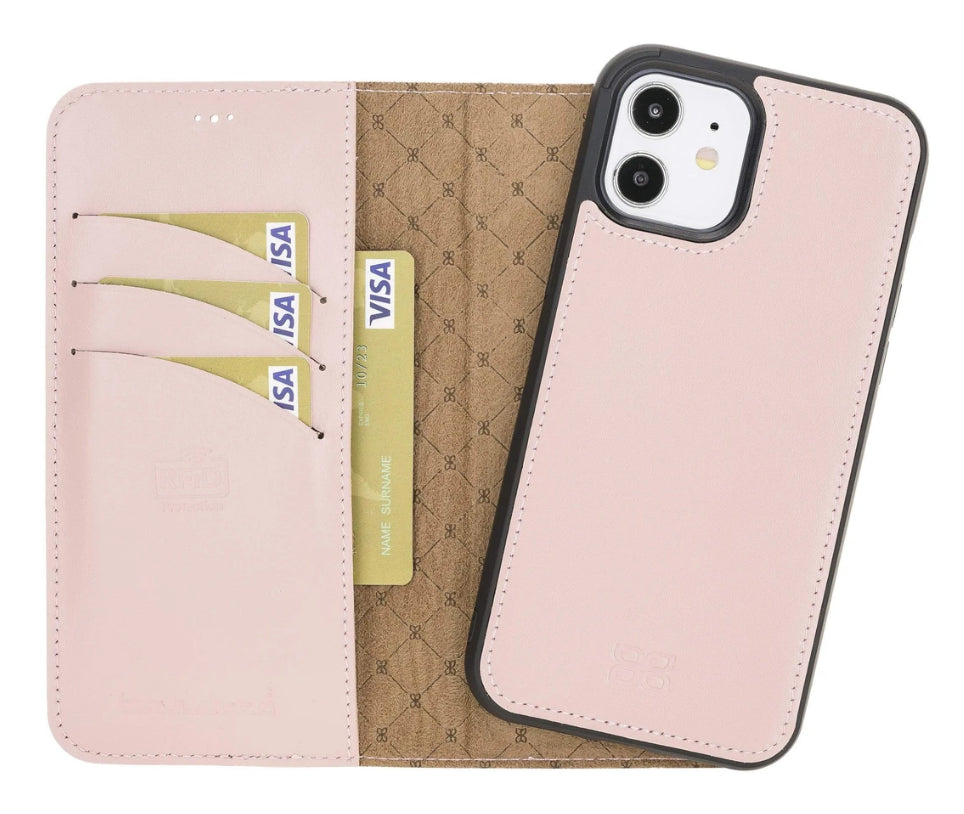 Bouletta Magnetische abnehmbare Handyhülle aus Leder mit RFID-Blocker für iPhone 12 Pro Nude Pink