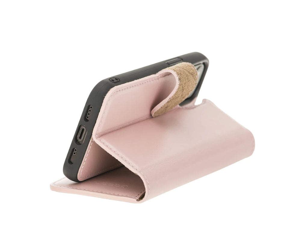 Bouletta Magnetische abnehmbare Handyhülle aus Leder mit RFID-Blocker für iPhone 12 Mini Nude Pink