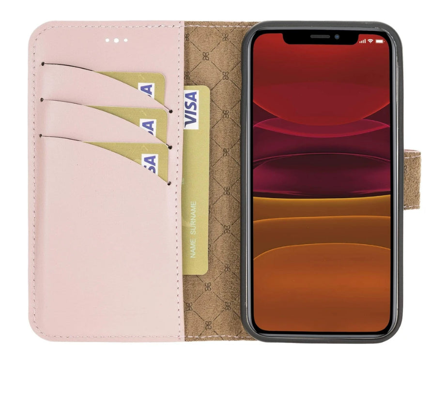 Bouletta Magnetische abnehmbare Handyhülle aus Leder mit RFID-Blocker für iPhone 12 Mini Nude Pink