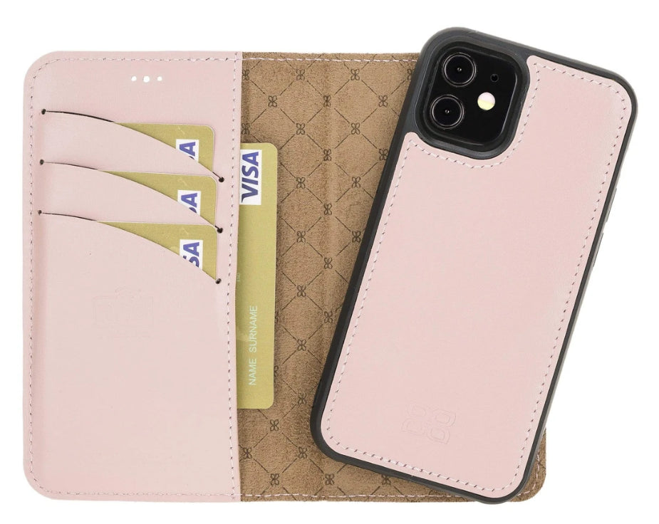 Bouletta Magnetische abnehmbare Handyhülle aus Leder mit RFID-Blocker für iPhone 12 Mini Nude Pink
