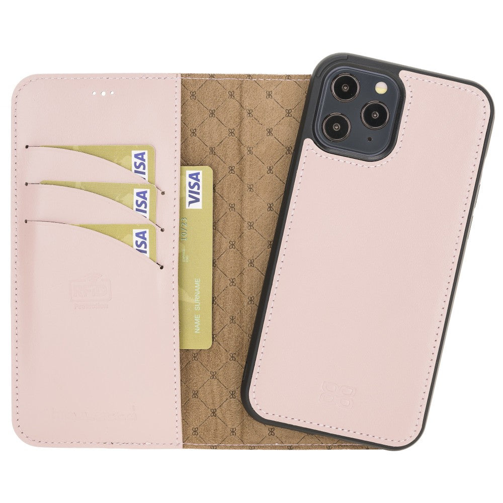 Bouletta Magnetische abnehmbare Handyhülle aus Leder mit RFID-Blocker für iPhone 12 Pro Max Pink