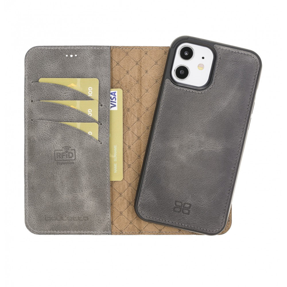 Bouletta Magnetische abnehmbare Handyhülle aus Leder mit RFID-Blocker für iPhone 12 Pro Grau