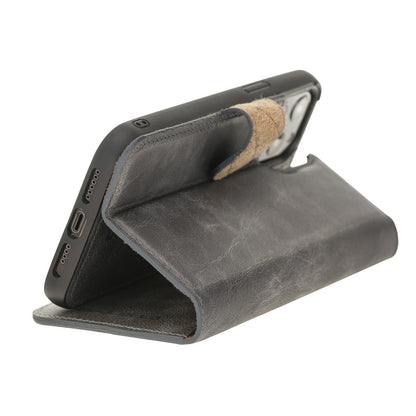 Bouletta Magnetische abnehmbare Handyhülle aus Leder mit RFID-Blocker für iPhone 12 Pro Max Grau