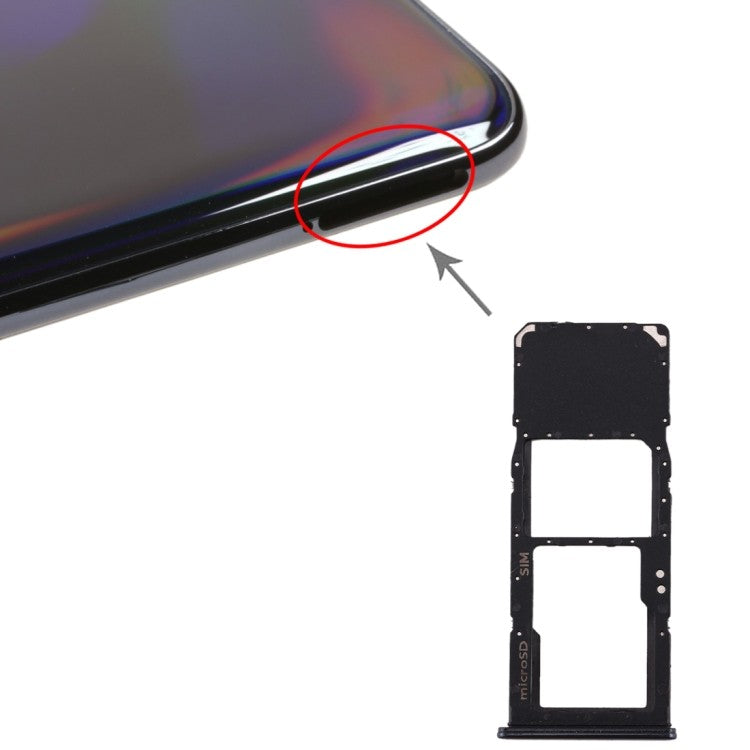 SIM Card Tray + Micro SD Card Tray for Galaxy A70 Schwarz