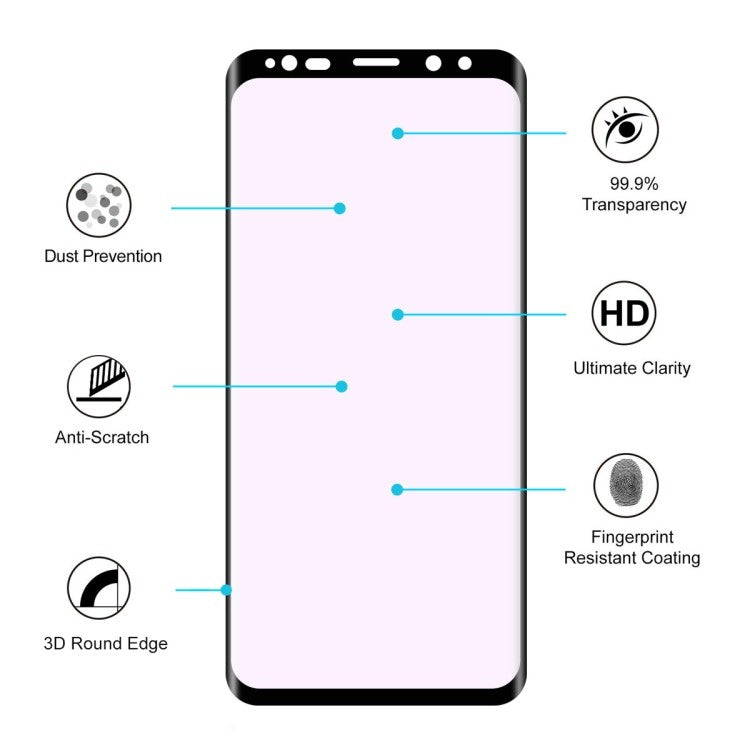 9H 3D a Heat Bending Tempered Glass Film für Galaxy S9 Plus Schwarz