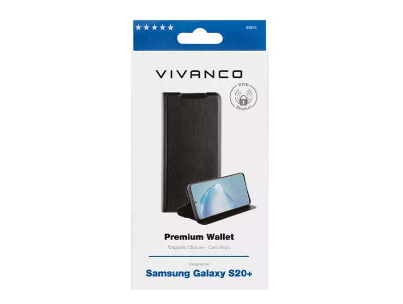 VIVANCO Premium Wallet, Bookcover für Samsung Galaxy S20 Plus, Schwarz