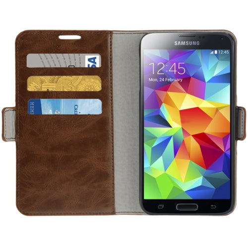 Leder Kreditkarte Etui Tasche Samsung Galaxy S5 Braun