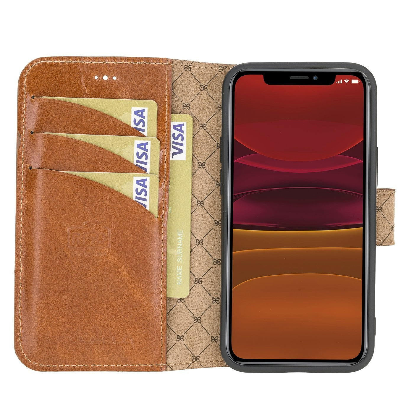 Wallet Folio Case ID Slot mit RFID für iPhone 12 mini Rustic Tan with Effect