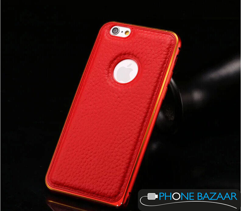 Aluminium Bumper Case Leder Back Cover iPhone 6 Rot