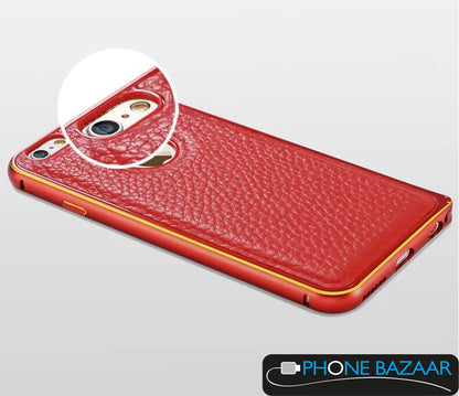 Aluminium Bumper Case Leder Back Cover iPhone 6 Rot