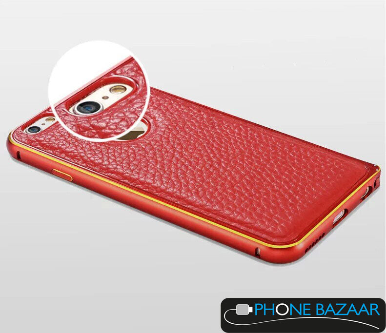 Aluminium Bumper Case Leder Back Cover iPhone 6 Rot