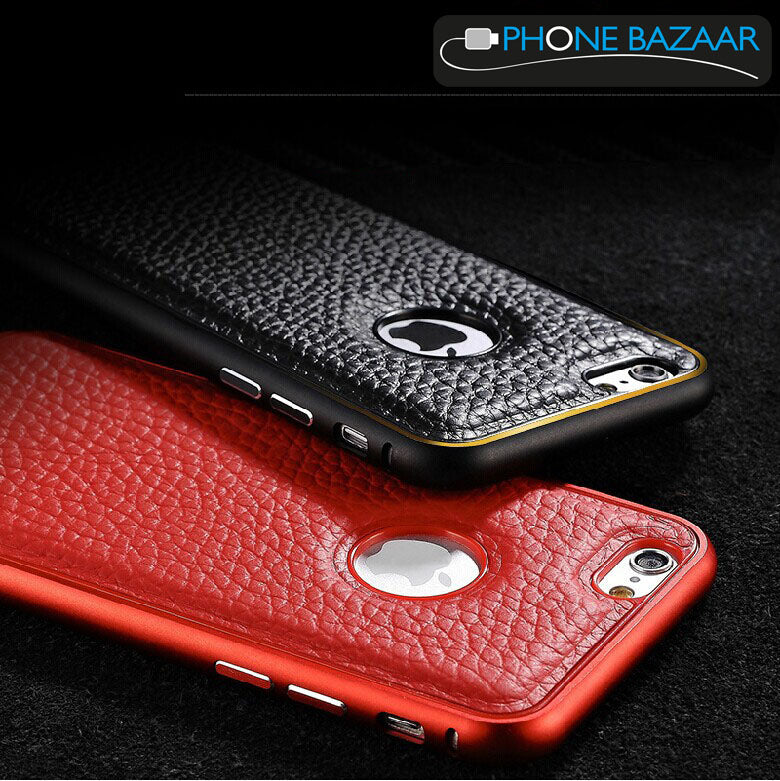 Aluminium Bumper Case Leder Back Cover iPhone 6 Rot
