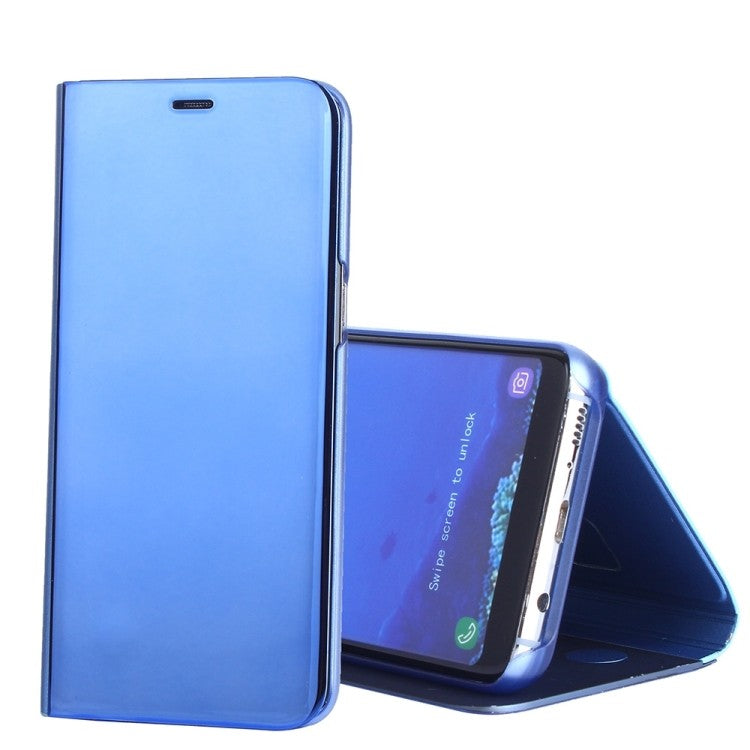 Electroplating Spiegel Horizontal Flip Leder Case mit Holder Blau