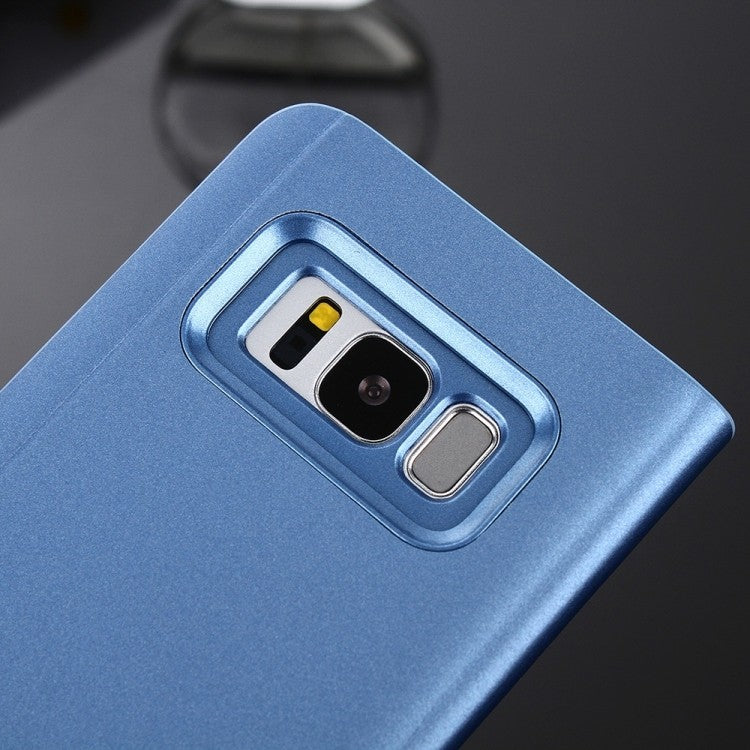 Electroplating Spiegel Horizontal Flip Leder Case mit Holder Blau